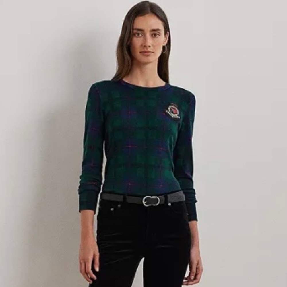 Lauren Ralph Lauren Plaid Beaded-Crest Sweater